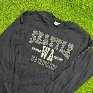 Seattle WA Washington Shirt Hanes S Long Sleeve Black Made in El Salvador Cotton